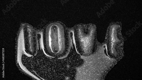 The word Love is formed from water into ice letters, melting reverse, 4k footage, Timelapse
