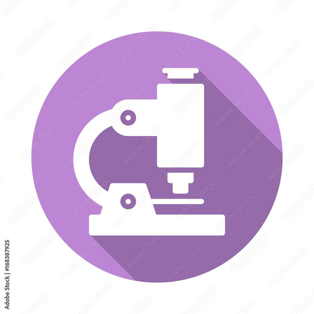 Microscope flat icon. Round colorful button, Research circular vector sign with long shadow effect. Flat style design Microscope flat icon. Round colorful button, Research circular vector sign with long shadow effect. Flat style design
