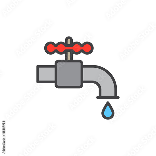 Plumbing water tap filled outline icon, line vector sign, linear colorful pictogram isolated on white. Symbol, logo illustration. Pixel perfect vector graphics