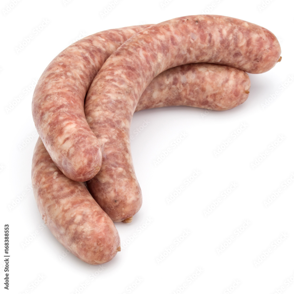 Raw sausage isolated on white background
