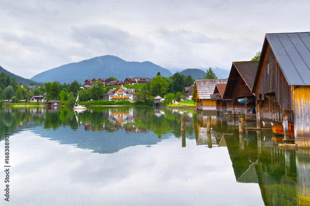 Scenery of Grundlsee lake in Alps mountains, Austria