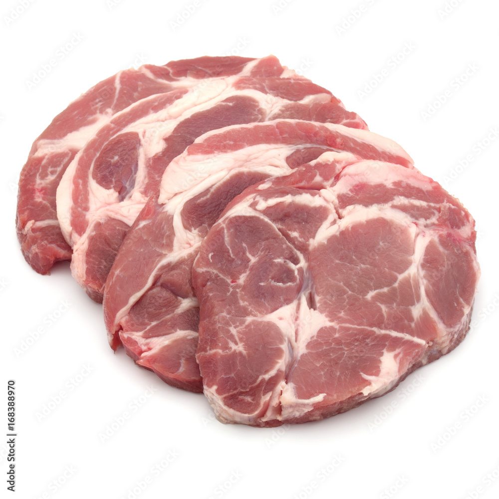 Raw pork chop meat isolated on white background cutout Raw pork chop meat isolated on white background cutout