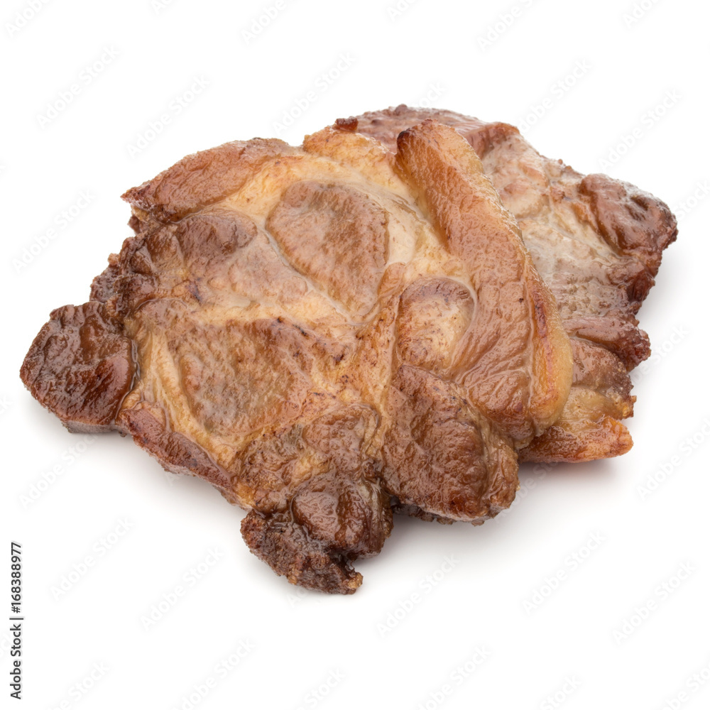 Cooked fried pork meat isolated on white background cutout Cooked fried pork meat isolated on white background cutout