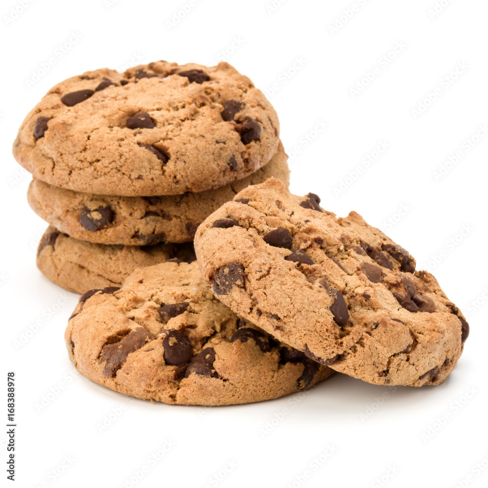 Stacked Chocolate chip cookies isolated on white background. Sweet biscuits. Homemade pastry. Stacked Chocolate chip cookies isolated on white background. Sweet biscuits. Homemade pastry.