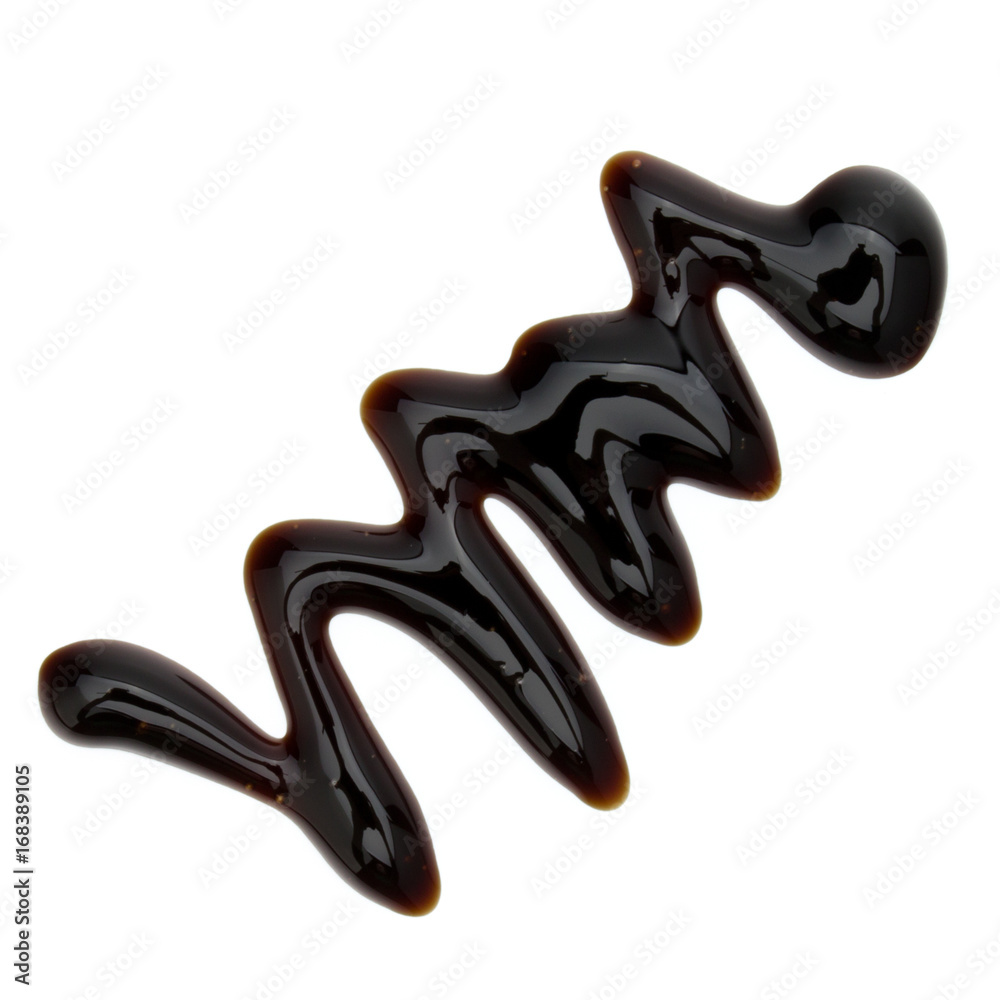 Obraz premium Balsamic vinegar cream isolated on white background. Italian salad dressing, sauce.