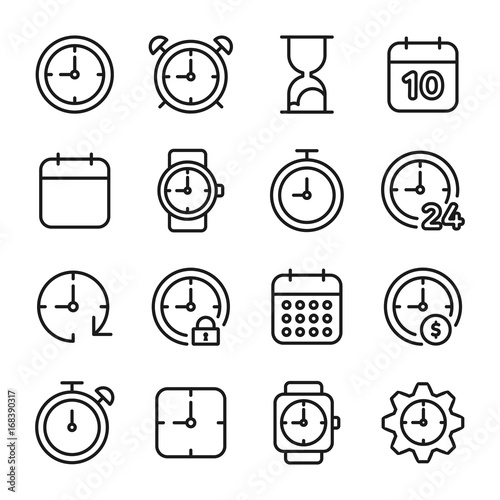 Simple Set of Time Related Vector Line Icons