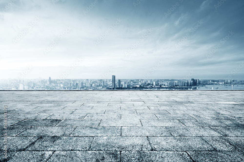 Fototapeta premium cityscape and skyline of chongqing in cloud sky on view from empty floor