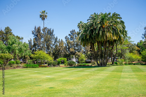 A view to Government House park, lawn and landscaped gardens in Perth City