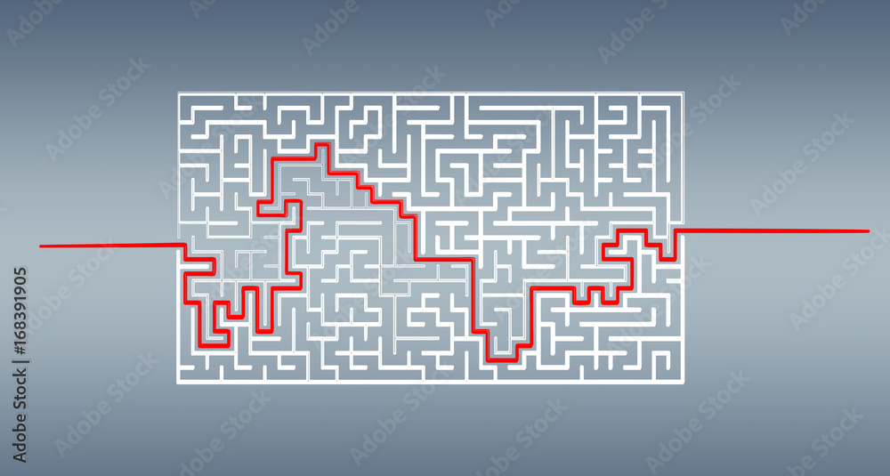 Hand-drawn maze with solution sketch