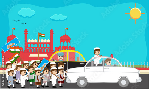 Cartoon Political Election Rally on Road Red Fort India