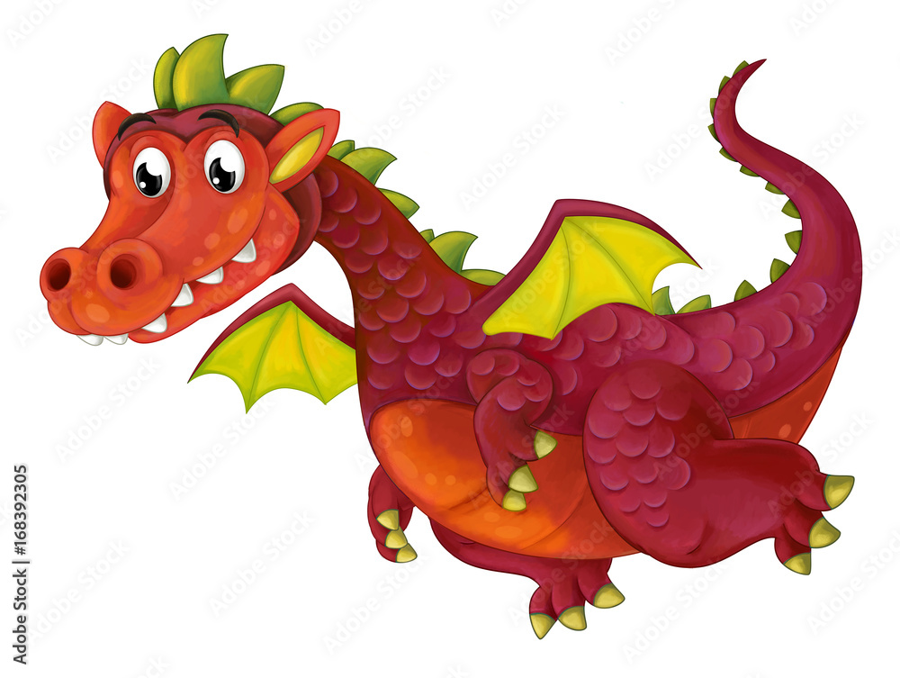 Obraz premium cartoon happy and funny dragon flying isolated - illustration for children