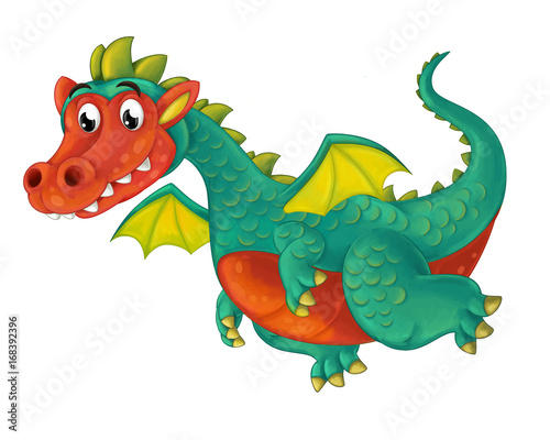 cartoon happy and funny dragon flying isolated - illustration for children