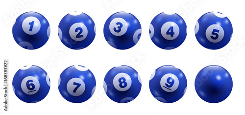Vector Bingo / Lottery Blue Number Balls 1 to 9 Set Isolated on White Background