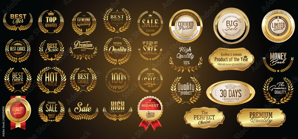 Luxury gold and silver design badges and labels collection 