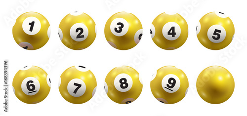 Vector Bingo / Lottery Yellow Number Balls 1 to 9 Set Isolated on White Background