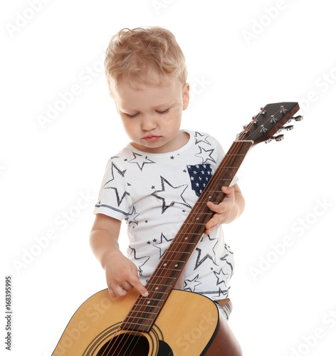 Cute little boy with acoust...