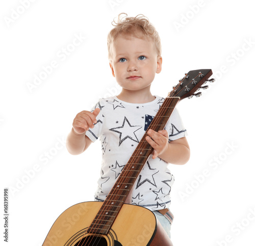Cute little boy with acoust...