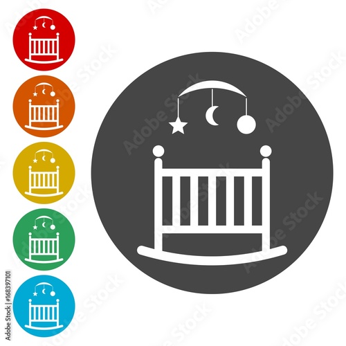 Baby cradle flat icons set - Illustration 