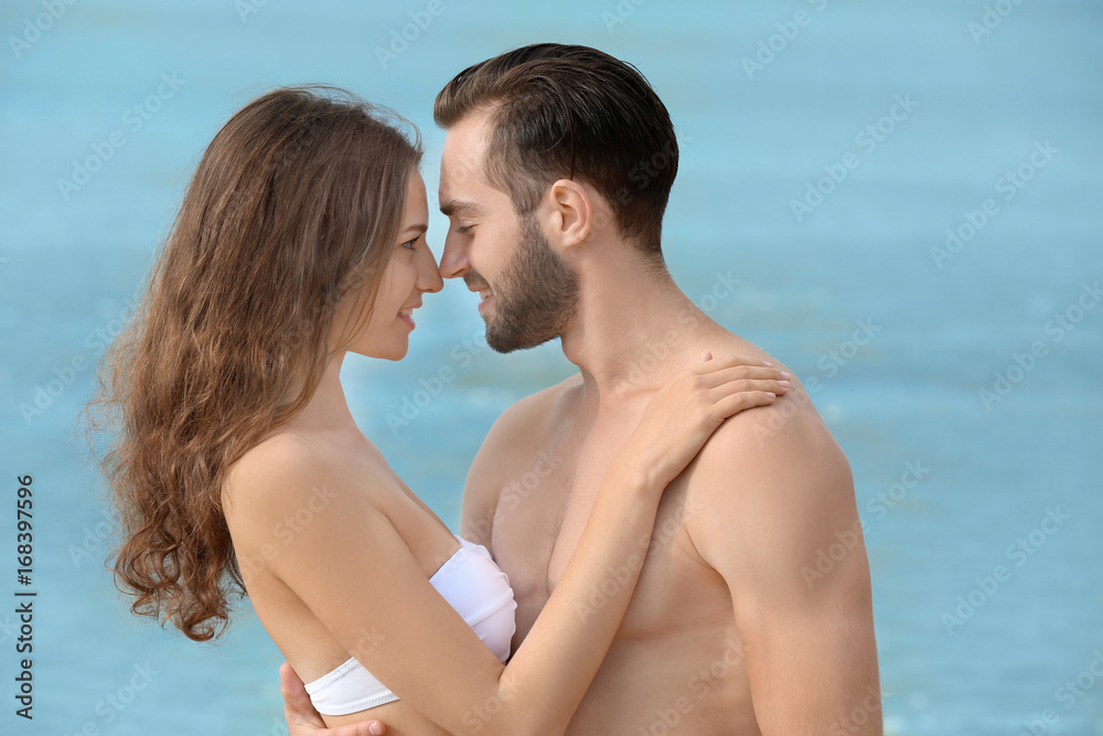 Beautiful young couple at sea resort Beautiful young couple at sea resort