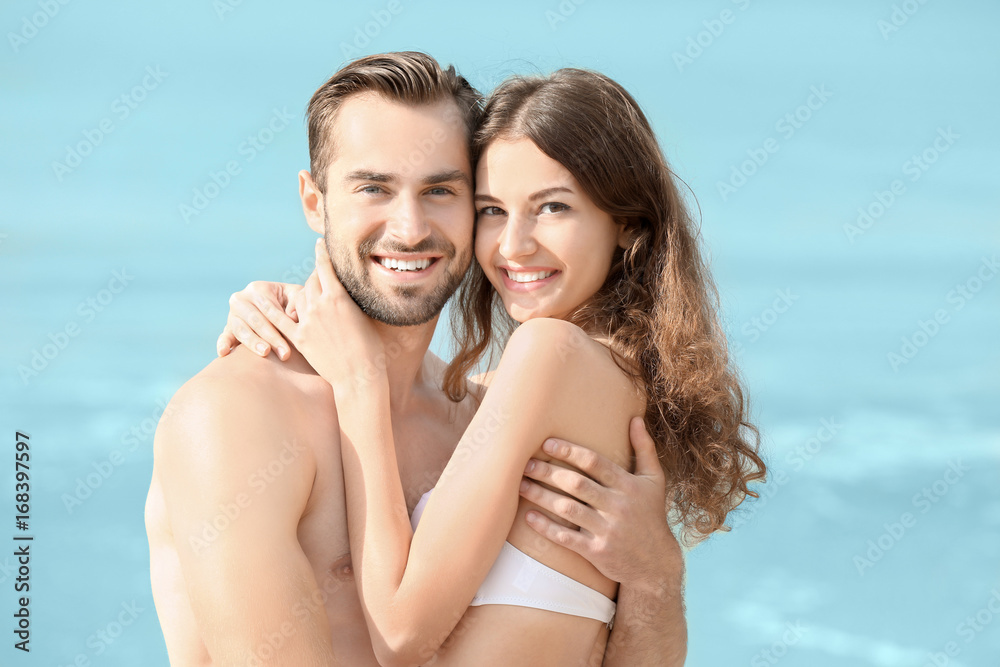Beautiful young couple at sea resort Beautiful young couple at sea resort