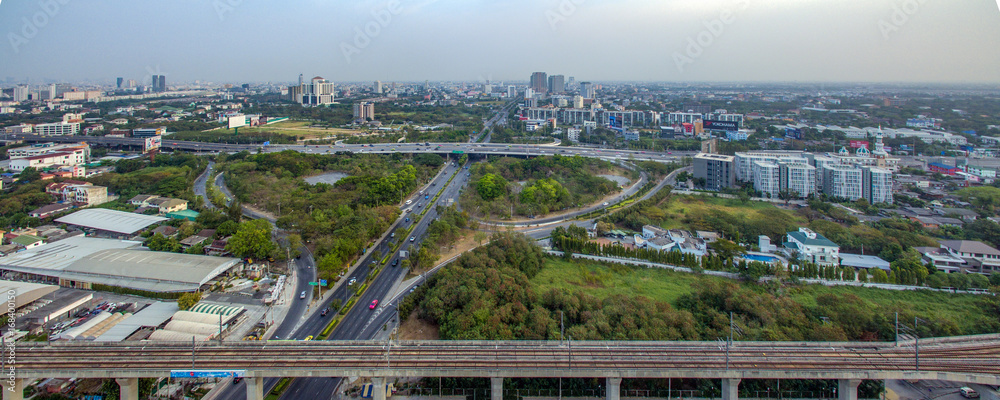 Bangkok Motorway to Suvarnabhumi Airport, Srinakarin Road, Pattanakarn Aerial Photography