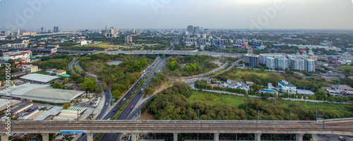 Bangkok Motorway to Suvarnabhumi Airport, Srinakarin Road, Pattanakarn Aerial Photography © praethip