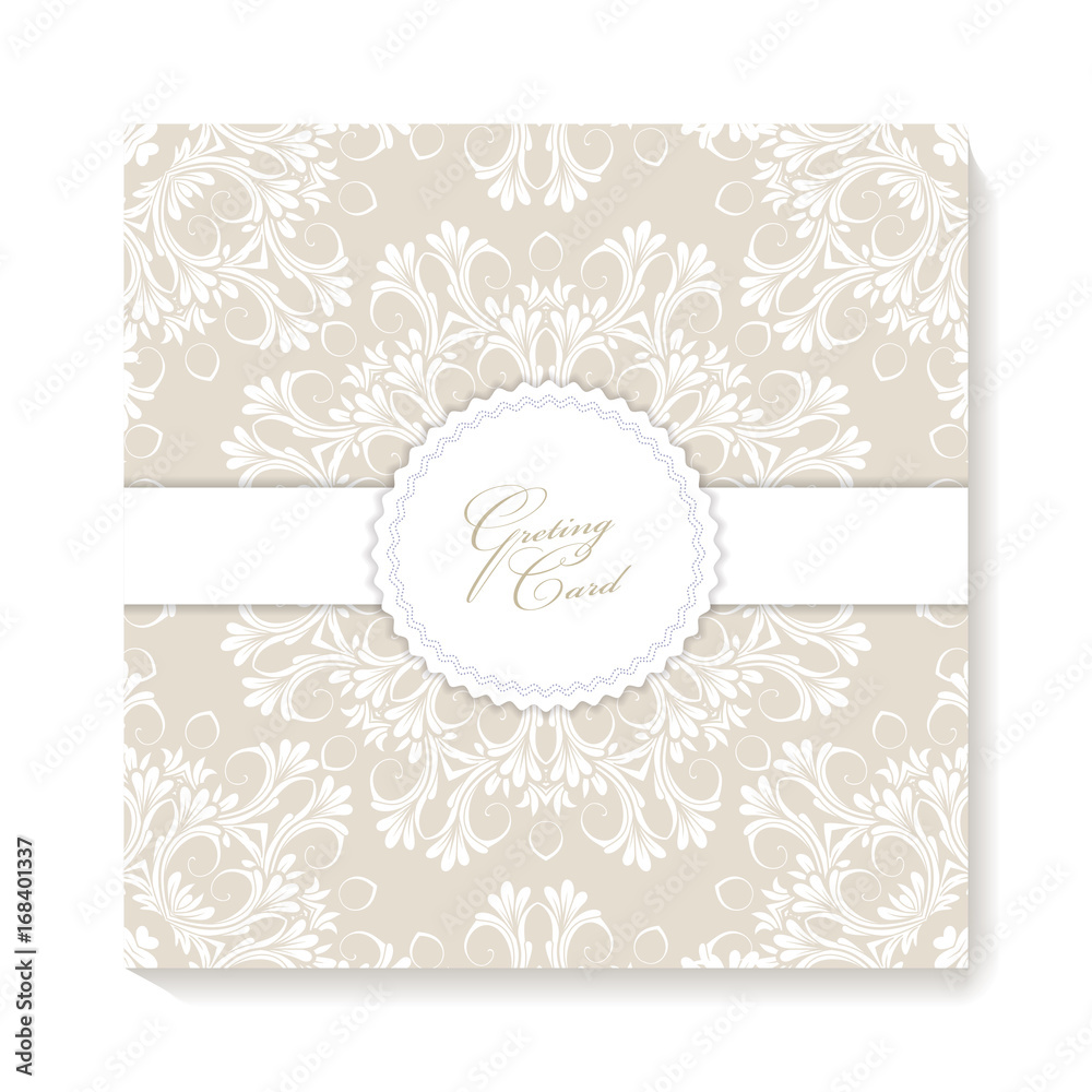  invitation card with lace decoration for wedding, birthday, Christmas, new year, and other holidays. Template vector frame. 