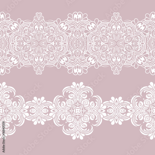 Set of white laces. seamless pattern, vector border.