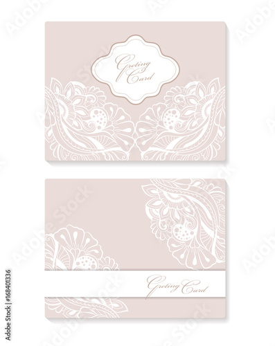 set invitation card with lace decoration for wedding; birthday; Valentine's day and other holidays. Template vector frame.