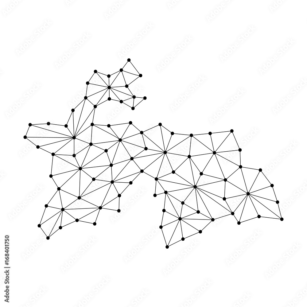 Tajikistan map of polygonal mosaic lines network, rays and dots vector illustration. Tajikistan map of polygonal mosaic lines network, rays and dots vector illustration.