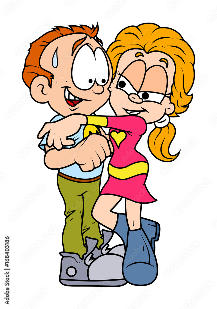 Cartoon Girl Hugging a Boy Stock Vector | Adobe Stock