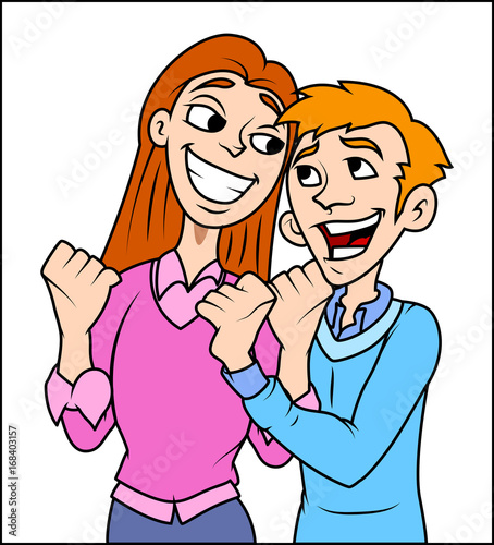 Happy Young Cartoon Couple