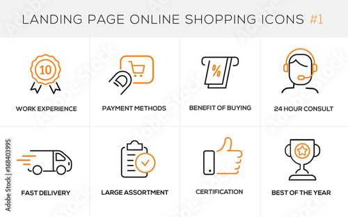 Flat line design concept icons for online shopping, website banner and landing page