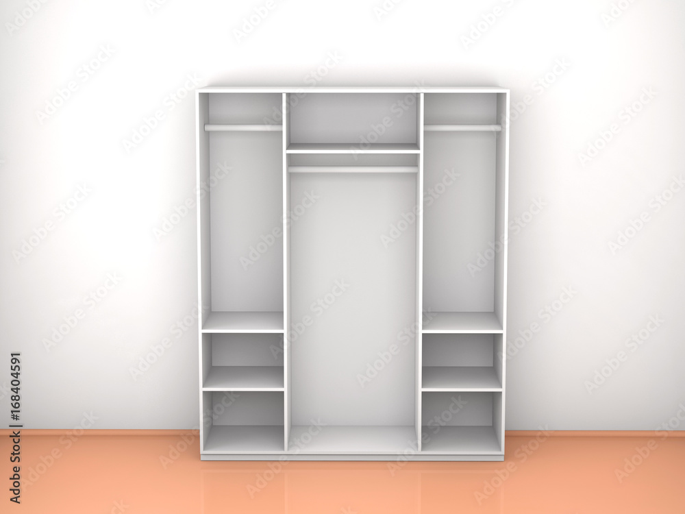 the empty wardrobe in the interior. 3D rendering the empty wardrobe in the interior. 3D rendering