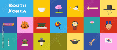 Set of icons with South Korean landmarks in vector