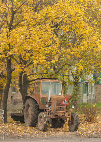 Red antique tractor