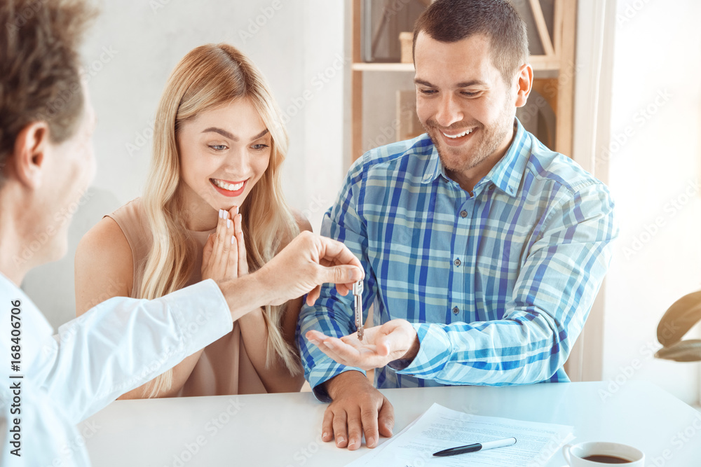 Young couple rent apartment together real estate Young couple rent apartment together real estate