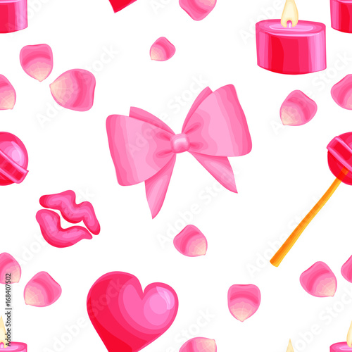 Pink vector seamless pattern with valentine items