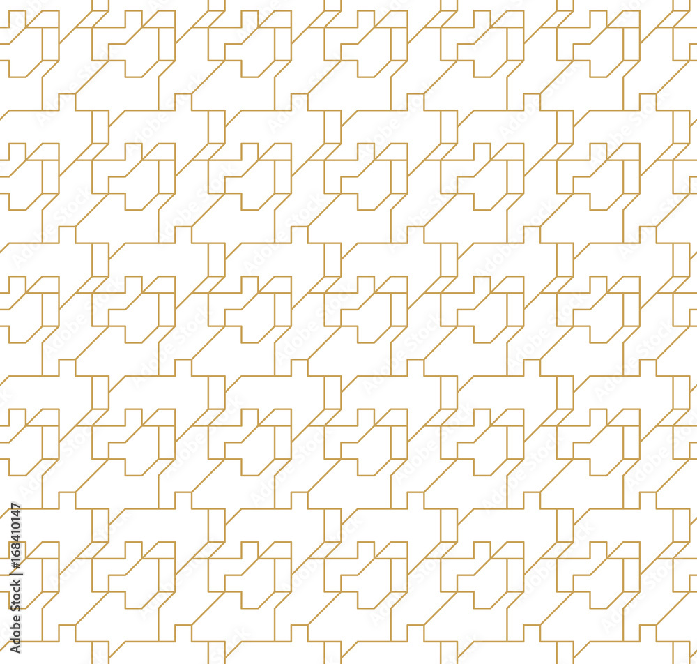 Abstract geometric seamless pattern with lines and polyginal elements isolated on the white background.