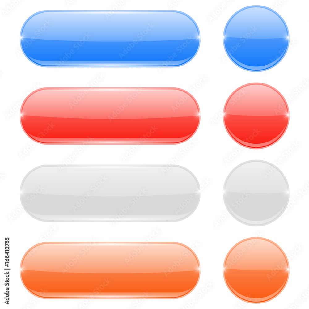 Glass buttons. Colored oval and round web icons Glass buttons. Colored oval and round web icons