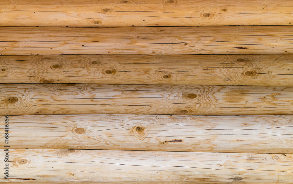Fototapeta premium Texture round log light beige wall horizontal row eco design