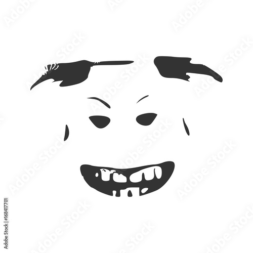 Demonic ugly face. Devil scream character. Demon or monster screaming with in an open mouth as a front view horror face.