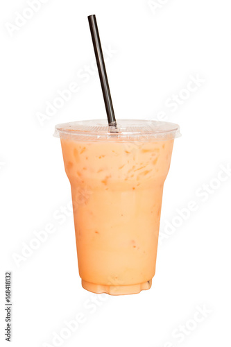 Thai Tea a drink is refreshing.On white background and clipping path.