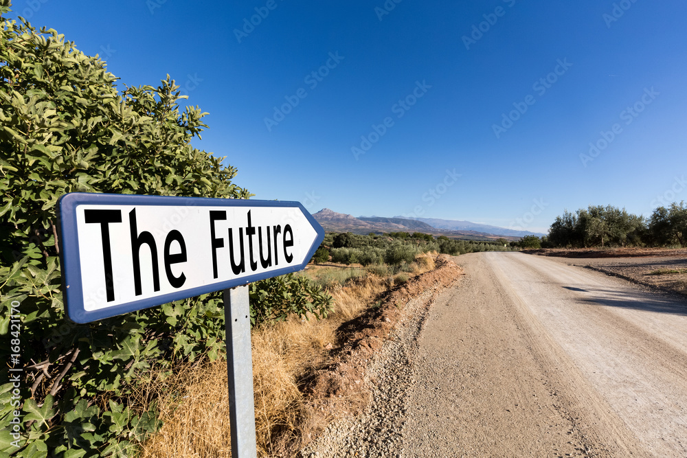 Road sign for the first step to the future Road sign for the first step to the future