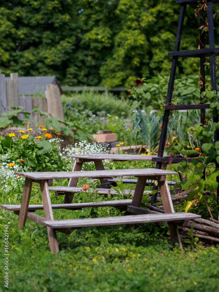 Wood table in a garden