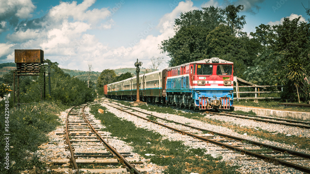 Naklejka premium The train from Hsipaw passing Goteik Viaduct and stop at Goteik station.