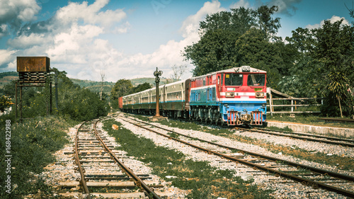 The train from Hsipaw passing Goteik Viaduct and stop at Goteik station. photo