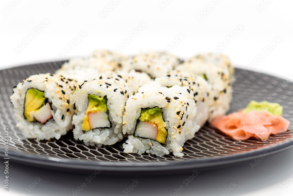 Japanese food Sushi Roll Maki of Salmon and avocado Japanese food Sushi Roll Maki of Salmon and avocado