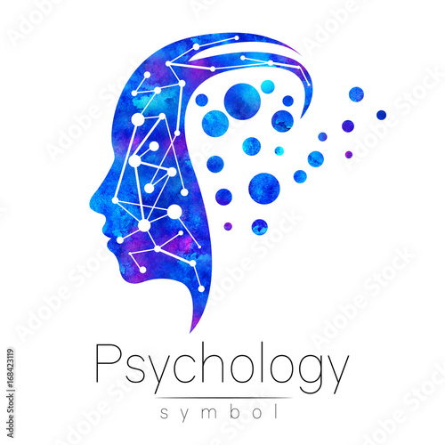 Modern head sign logo of Psychology. Profile Human. Logotype. Creative style. Symbol in . Design concept. Brand company. Blue watercolor color isolated on white background. Icon for web, print
