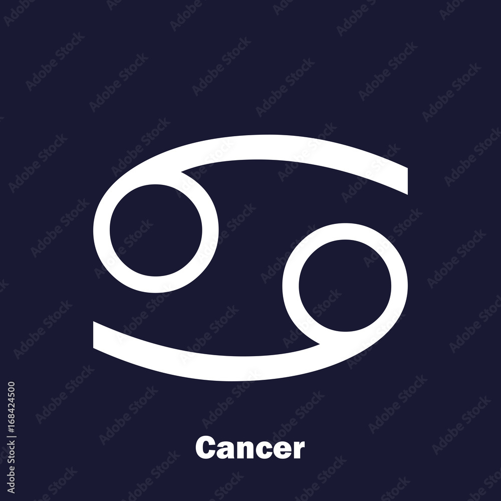 Cancer zodiac sign. Astrological symbol. Vector icon on dark blue background. Cancer zodiac sign. Astrological symbol. Vector icon on dark blue background.